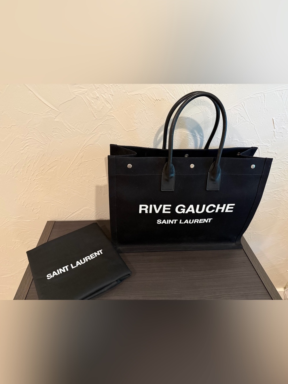 Saint Laurent Rive Gauche Black Canvas Tote Bag